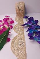 Authentique dentelle métallique en polyester brodée à la main, garniture de perles, style professionnel écologique, motif floral, couleur personnalisée