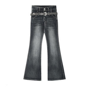 Jeans en denim droit taille mi-haute pour femmes, écologiques, imperméables, respirants, 100% coton, mode formelle été automne hiver - Product Image 3