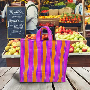 Bolsas de compras de lona a rayas tejidas PP de nailon reciclado respetuoso con el medio ambiente personalizables Bolsas de mercado de telar manual reutilizables hechas - Product Image 2