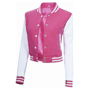 OEM Vente en gros 100% Vestes universitaires tricotées d'hiver personnalisées de haute qualité pour hommes Polaire rose avec manches en cuir blanc chauffantes - Product Image 5