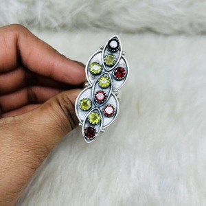 Boho เก๋ไก๋! แหวนพลอยเพอริโดต์และโกเมนทำจากหินธรรมชาติน่ารักแหวนแต่งงานแฟชั่นสไตล์โบฮีเมียน - Product Image 2