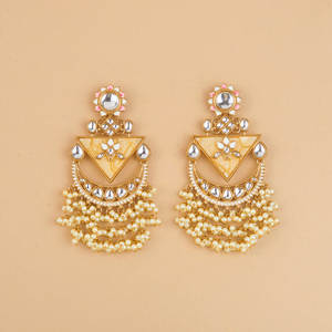 New Popular Indo Western Fashion Chandelier <b>Earrings</b> <b>Mother</b> <b>of</b> <b>Pearl</b> with Elegant Mehndi Plating - Product Image 6