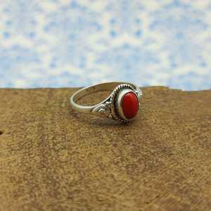 Dyed Coral 925 Sterling Silver Child <b>Ring</b> Lightweight Trendy Handmade <b>Dainty</b> <b>Ring</b> with Minimalistic Design - Product Image 1
