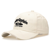 Casquette de baseball streetwear en coton déchiré avec patch brodé lettre, calotte rigide, visière incurvée, ajustable, grande taille, unisexe, chapeau de soleil