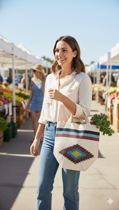 Bolsa de Compras Reversible de Algodón Tejida a Mano con Patrón Geométrico al por Mayor - Product Image 2