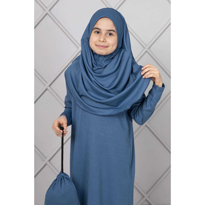 Vestido de oración azul para niños con patrones decorativos Hijab-Ropa compatible - Product Image 4
