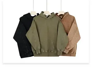 Sweat à capuche streetwear d'hiver personnalisé de haute qualité, vierge, délavé à l'acide, effet soleil, poches usées, impression numérique, 100% coton - Product Image 6