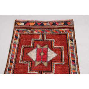 Turkish Vintage Rug, 2.7x10.2 ft Herki Rug, <b>Red</b> <b>Runner</b> Animal Print Rug - Product Image 5