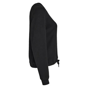 Sudadera de cuello redondo para mujer, de algodón de alta calidad, estilo crop top, con dobladillo elástico y cordón ajustable, diseño liso. - Product Image 2