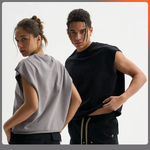 Camiseta sin mangas boxy de peso pesado de alta calidad, camisetas sin mangas con estampado de logotipo personalizado para hombre, camiseta de gran tamaño para hombre - Product Image 2