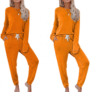 Ensemble de survêtement décontracté pour femmes, couleur unie, manches longues, col rond, pantalon à cordon avec poches latérales, coupe ample, vêtements d'automne - Product Image 6