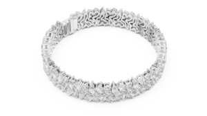 Elysian 14K <b>White</b> <b>Gold</b> Rhodium Plated Luxury Double-Row Marquise Cut Diamond <b>Bracelet</b> for Women - Product Image 3