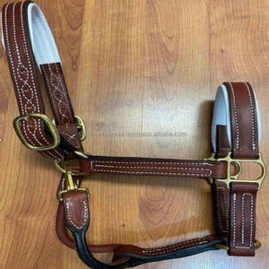 Beau licou de cheval en cuir véritable blanc rembourré à la main-marron - Product Image 4