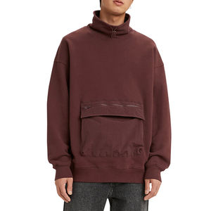 Dec Oem Streetwear Moletom Men Jumper Stopper Elastic Drawstring Zipper Pouch Pocket Solid Premium Burgundy <b>Mock</b> <b>Neck</b> Hoodies - Product Image 1