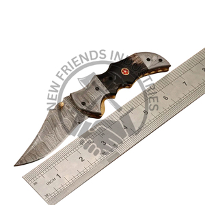 Auténtico cuchillo plegable de Damasco hecho a mano para acampar DIY y uso en el campo con mango ergonómico y soporte OEM personalizable - Product Image 1