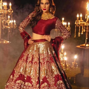 Lehenga choli อะซิเตทสำหรับผู้หญิงที่มีการเย็บปัก zardozi สำหรับงานแต่งงาน-2019 - Product Image 4