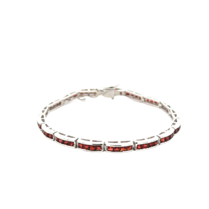 Juego de pulsera de tenis de plata clásica de lujo, bisel granate de corte cuadrado, acabado en rodio, para bodas, fiestas, regalos, precio de fábrica - Product Image 1