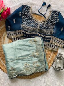 Boutique indienne Derniers vêtements ethniques fantaisie exclusifs Saree en soie douce de qualité supérieure SÉQUENCES DE BRODERIE ET SARI WORK Saree Pour femmes - Product Image 3