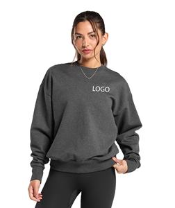 Women's Oversized Crewneck <b>Sweatshirt</b> 100% Cotton 350GSM Heavyweight Pullover Long Sleeve Solid Charcoal <b>Grey</b> Streetwear Top - Product Image 1