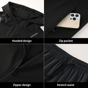 Ensemble de survêtement pour homme en 2 pièces, veste de sport à capuche et pantalon de jogging, automne, uni, taille élastique, logo personnalisé, hiver, vêtements respirants - Product Image 6