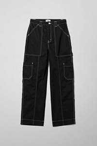 Jeans vintage pour homme, 12 oz, denim brut, jambe large, streetwear, taille mi-haute, tissé, lavé, noir indigo, été, uni, lavable - Product Image 2