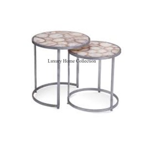 Table gigogne de salon polie brillante et faite à la main couleur or ensemble décoratif de 2 tables à boire en marbre forme personnalisée - Product Image 4