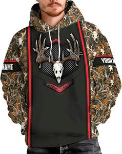 Sweat à capuche de chasse en coton 100% lavé, vintage, solide, avec un motif de crâne de cerf personnalisé, de haute qualité - Product Image 1