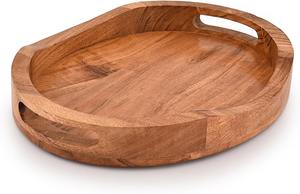 Tray Acacia Wood Oval <b>Large</b> Tray with Handle Food Serving Trays for Living Room Home Dining Table & Storage Trays - Product Image 2