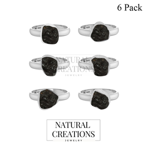 Anillo Ajustable de Plata de Ley 925 con Engaste de Bisel, Piedra Preciosa de Shungita, Formas Naturales, Clásico, para Bodas, Fiestas, Moderno y a la Moda - Product Image 2