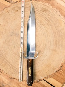 BOWIE Knife "The Main event" สแตนเลส, ตัดด้านหลัง, ด้ามจับไม้ชิงชันและแผ่นทองเหลือง, ใบมีดคงที่, ภาพยนตร์, มีดล่าสัตว์