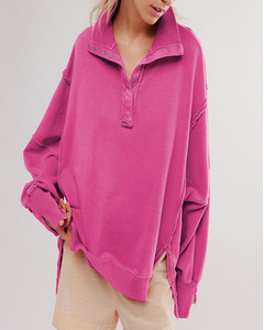 Camicie di spugna autunno larghe da donna con stile coreano americano europeo di colore solido - Product Image 5