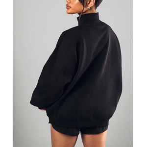 Sweat à capuche oversize personnalisé à col montant en polyester et coton, à épaules tombantes, zippé, style bomber oversize pour femme - Product Image 3