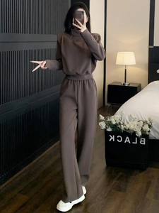 Conjunto Deportivo de Mujer, Corte Regular, 100% Algodón, Transpirable, con Sudadera con Capucha y Pantalones Deportivos, Diseño Acampanado de Alta Calidad con Patrón Liso para Invierno - Product Image 5