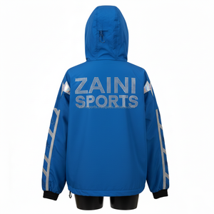 Chaqueta Cortavientos Premium para Mujer de 160GSM Azul con Paneles Iridiscentes y Diseño de Logotipo Personalizado con Pedrería - Product Image 2