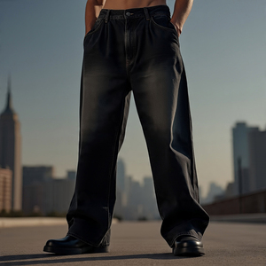 Pantalon en jean à broderie décontractée pour hommes, pantalon ample à déchirure décontractée vintage délavé, pantalon en jean à broderie décontractée pour hommes - Product Image 6