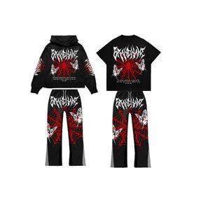 Survêtement Soleil Délavé Lavage À L'acide Pull Hoodies Ensembles Personnalisé en détresse Broderie Lavage À L'acide surdimensionné pantalons empilés OEM - Product Image 6