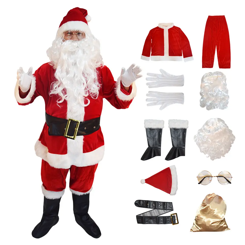 Christmas Santa Deluxe Velvet Plush Costume Christmas Festival Male Santa Claus Costumes Suits For Adults