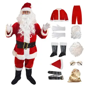 Kerst Santa Deluxe Fluweel Pluche Kostuum Kerst Festival Mannelijke Kerstman Claus Kostuums Voor Volwassenen