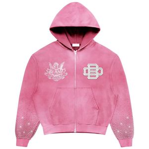 Streetwear personnalisé 2025 sweat à capuche en strass épais unisexe vierge vintage délavé au soleil avec fermeture éclair surdimensionnée sweats à capuche surdimensionnés - Product Image 2