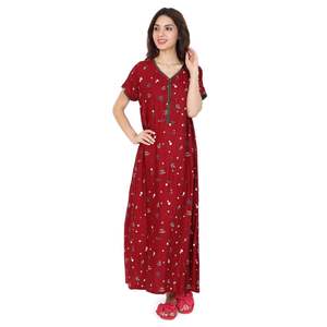 Evolove – Robe de nuit longue en rayonne imprimée pour femme, super confortable, en tissu tissé, taille élastique, boutonnée, avec cordon de serrage, taille XL - Product Image 3