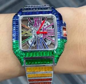 Montre de luxe pour homme certifiée EGL, style hip-hop, baguette taille VVS, moissanite entièrement sertie, design en verre mécanique noir - Product Image 4