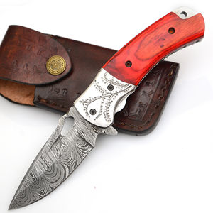 Gran oferta, cuchillo de camping de bolsillo plegable de acero de Damasco hecho a mano personalizado con mango de madera de rosa, garantía de 3 años, soporte OEM/ODM - Product Image 1