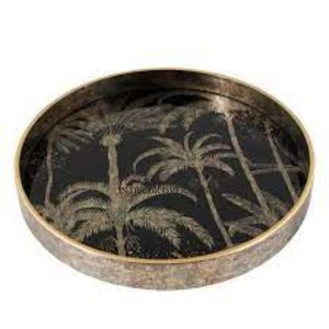 Bandeja de servicio de madera de mango con bordes curvos de forma cuadrada con asas de diseñador floral de metal chapado en oro del fabricante indio - Product Image 6