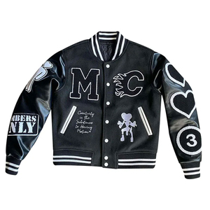 Chaqueta Universitaria de Béisbol con Mangas de Cuero y Bordado Chenille Personalizado OEM para Hombre, Venta al por Mayor, MOQ Bajo, Precio Económico - Product Image 1