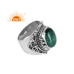 Dernières tendances Bague en argent sterling oxydé avec pierres précieuses en malachite naturelle Bijoux personnalisés pour femmes Cadeau pour elle - Product Image 1