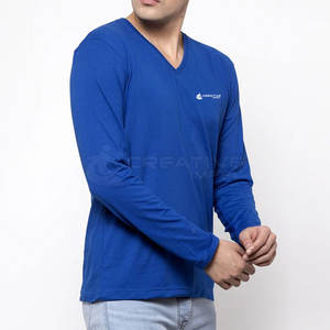 100% algodón a granel moda cómoda hombres manga larga cuello en V camisetas bordado personalizado opciones de impresión con patrón sólido - Product Image 6