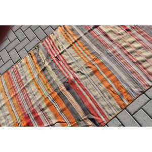 Orange Beige <b>Vintage</b> Turkish Wool <b>Rug</b> 3.7 X 6.9ft Boho Large Area Rectangle Hallway Pattern for Room Bedside with Latex Backing - Product Image 5