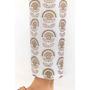 Pantalon 100% Soie Crue Off-White en Tissu Crêpe Respirant Imprimé Sérigraphié TR-22-130 - Product Image 3