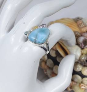 Vente chaude Naturel Bleu Larimar Océan Et Ronde Coupe Tourmaline Anneau Pierre Précieuse 925 En Argent Sterling Poire Coupe Amour Femmes Rencontres - Product Image 3