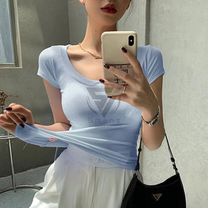 Summer Casual Short Sleeve Cotton <b>T</b>-<b>Shirt</b> for Women Custom High Quality Sparkling <b>Sequin</b> Solid Pattern Plus Size - Product Image 2